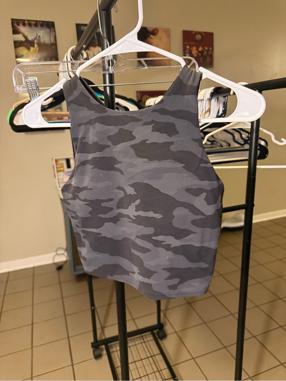 Athleta Gray Camo High-Neck Crop Tank